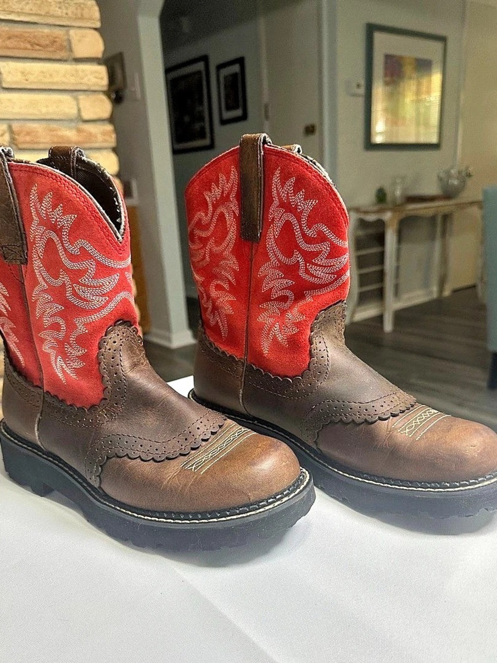 Ariat Fatbaby Western Leather and Suede Boots Brown & Red US 9B